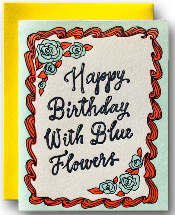HBD with Blue Flowers - Birthday Card