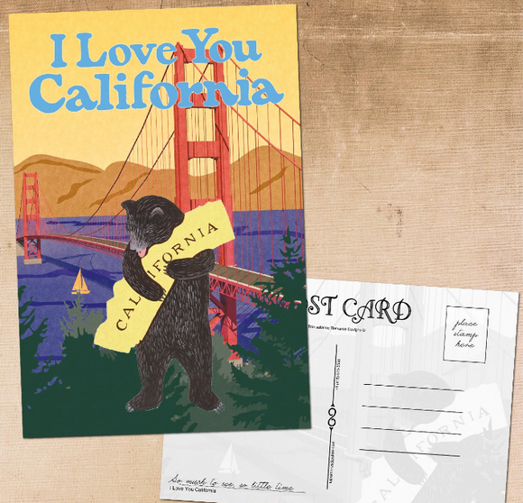 I Love You CA Bear Postcard - GGB